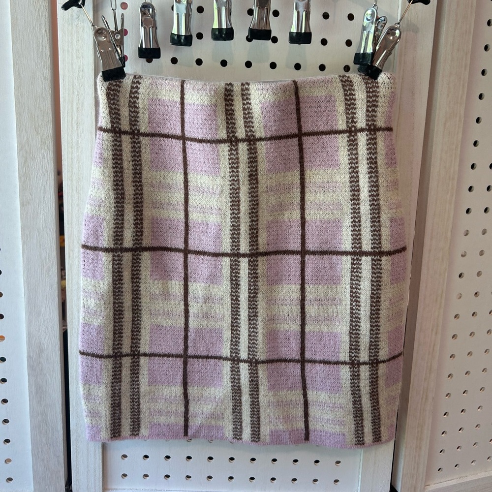 Timing Pink & Brown Plaid Knit Mini Skirt – Preppy Y2K Size S